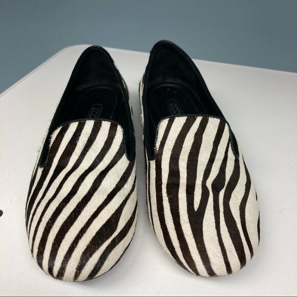ECCO Sz 37 Zebra Print Dark Brown Cream Ballerina Flats - Picture 2 of 13